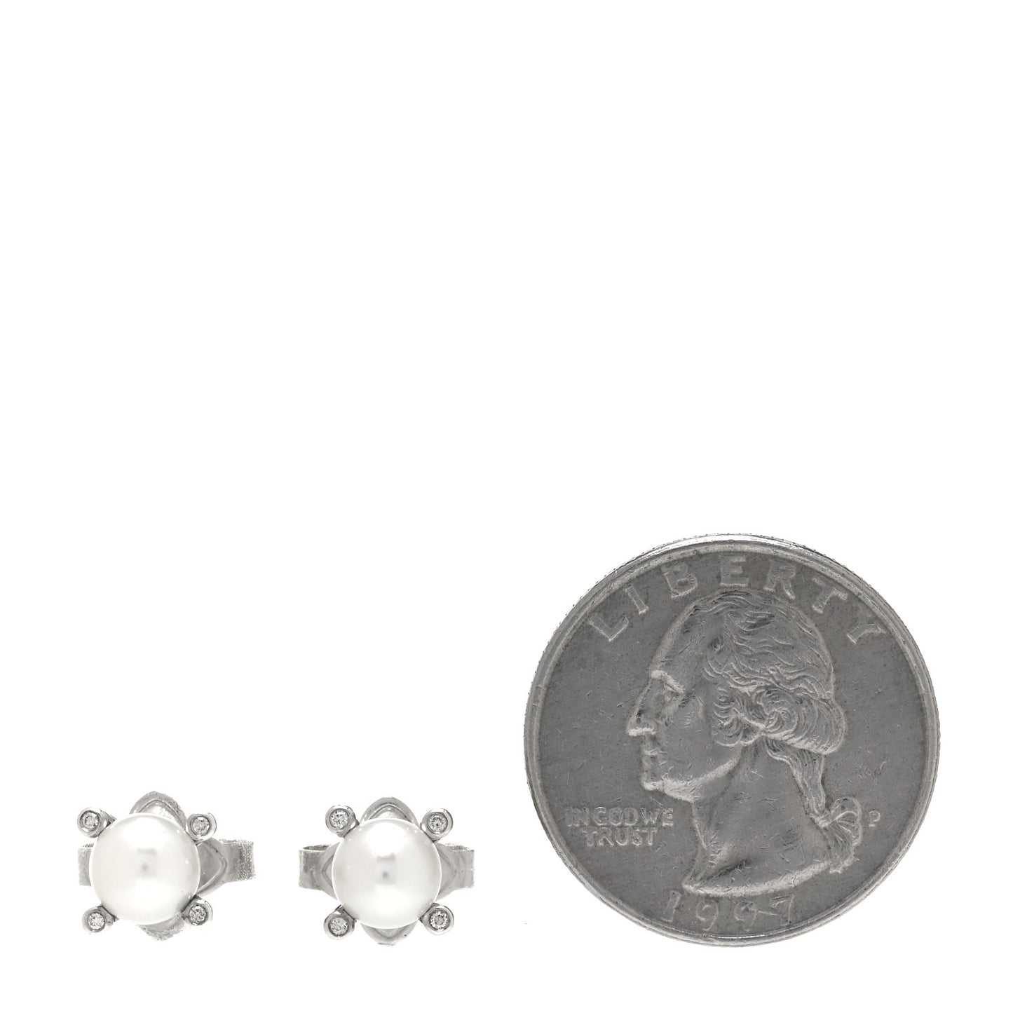Sterling Silver Diamond Pearl 7mm Earrings