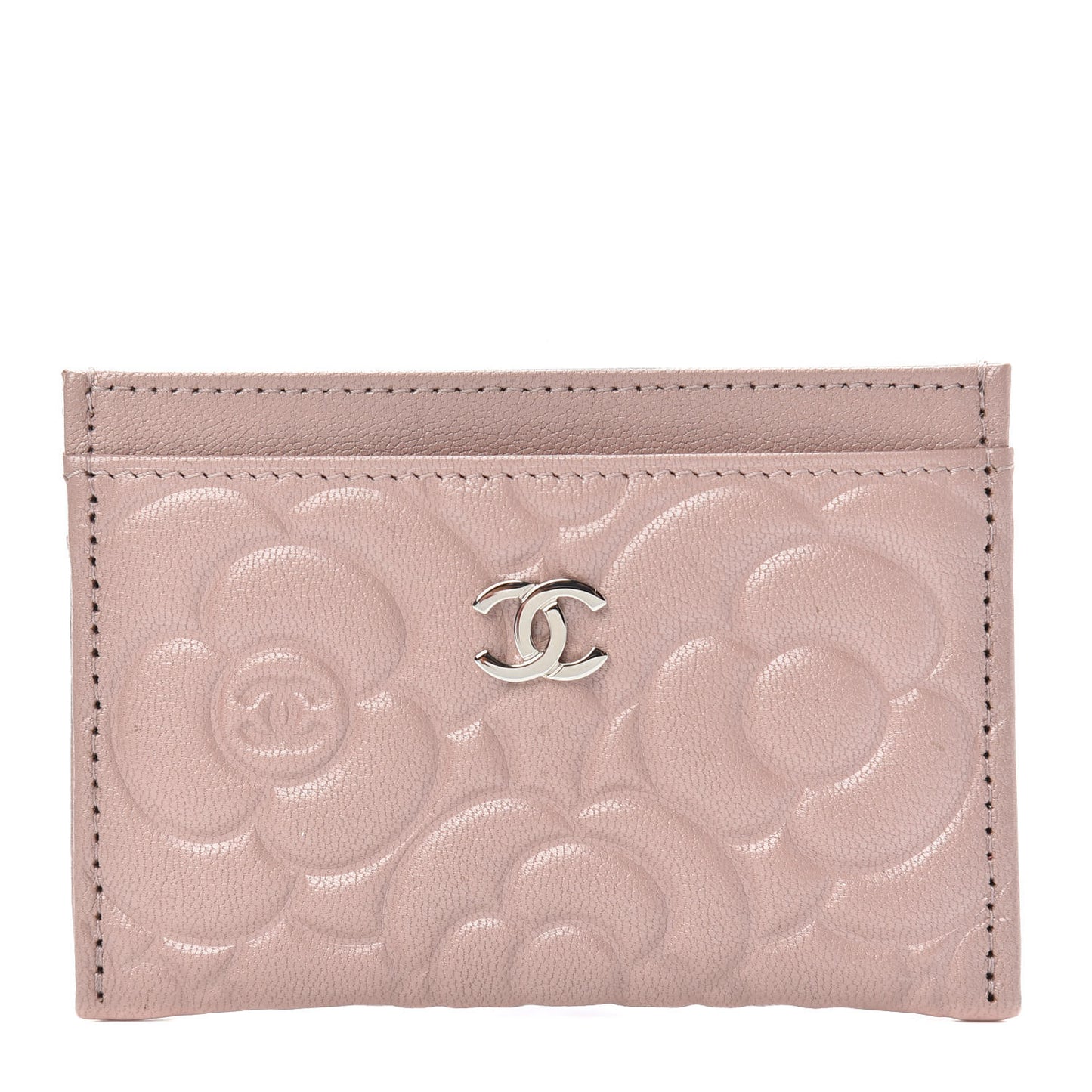Goatskin Camellia Embossed Card Holder Light Pink