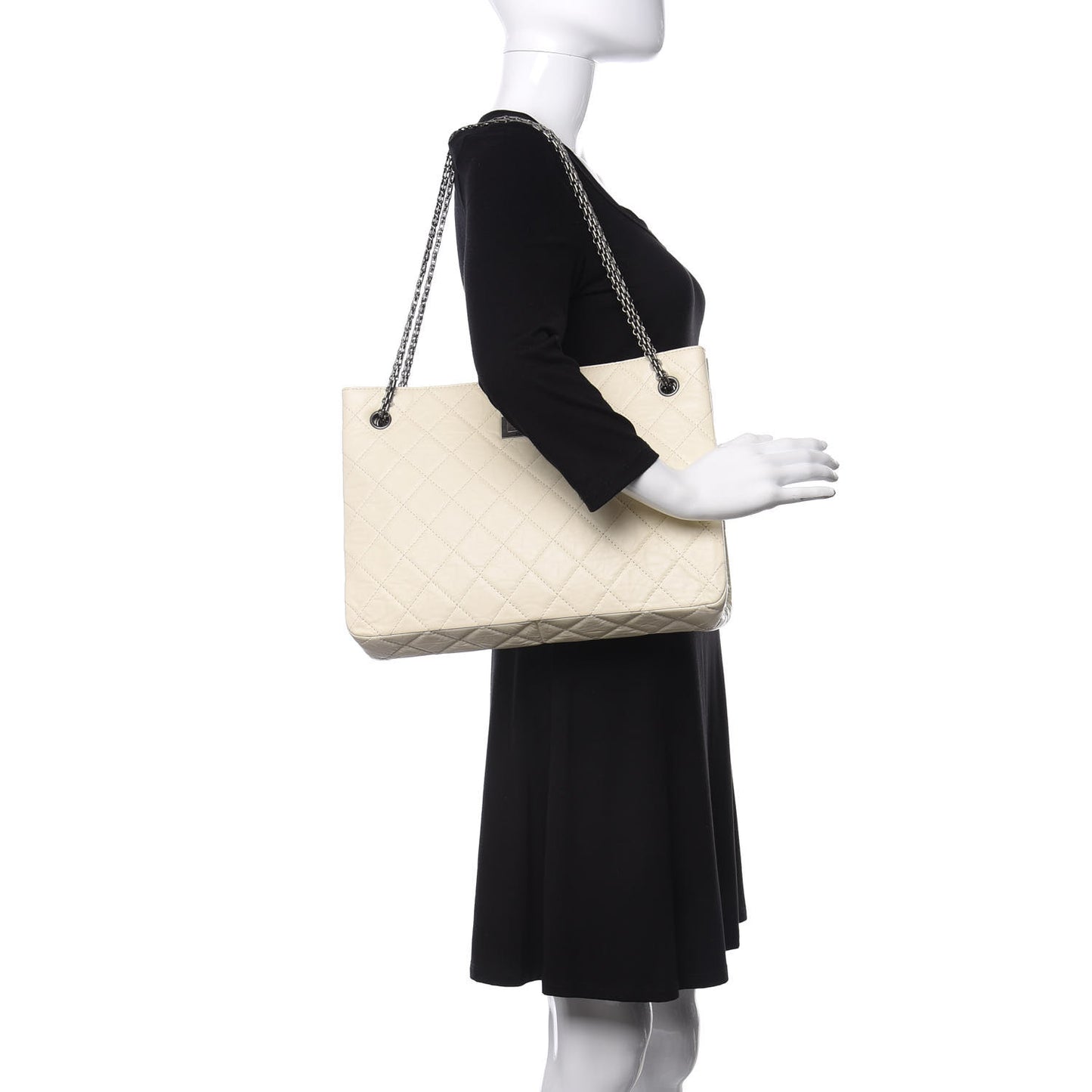 Aged Calfskin Quilted Reissue 2.55 Tote Ivory