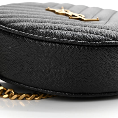 Saint Laurent Grain De Poudre Matelasse Chevron Quilted Round Vinyle Camera Bag Black 9 of 14