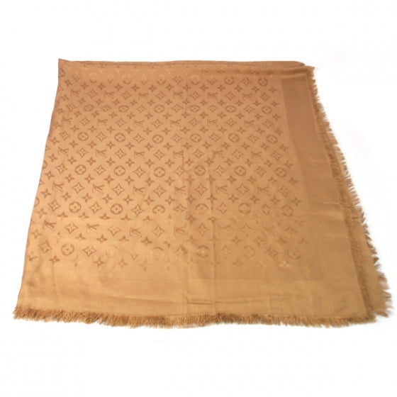 Louis Vuitton Wool Silk Monogram Shawl Camel 2 of 7