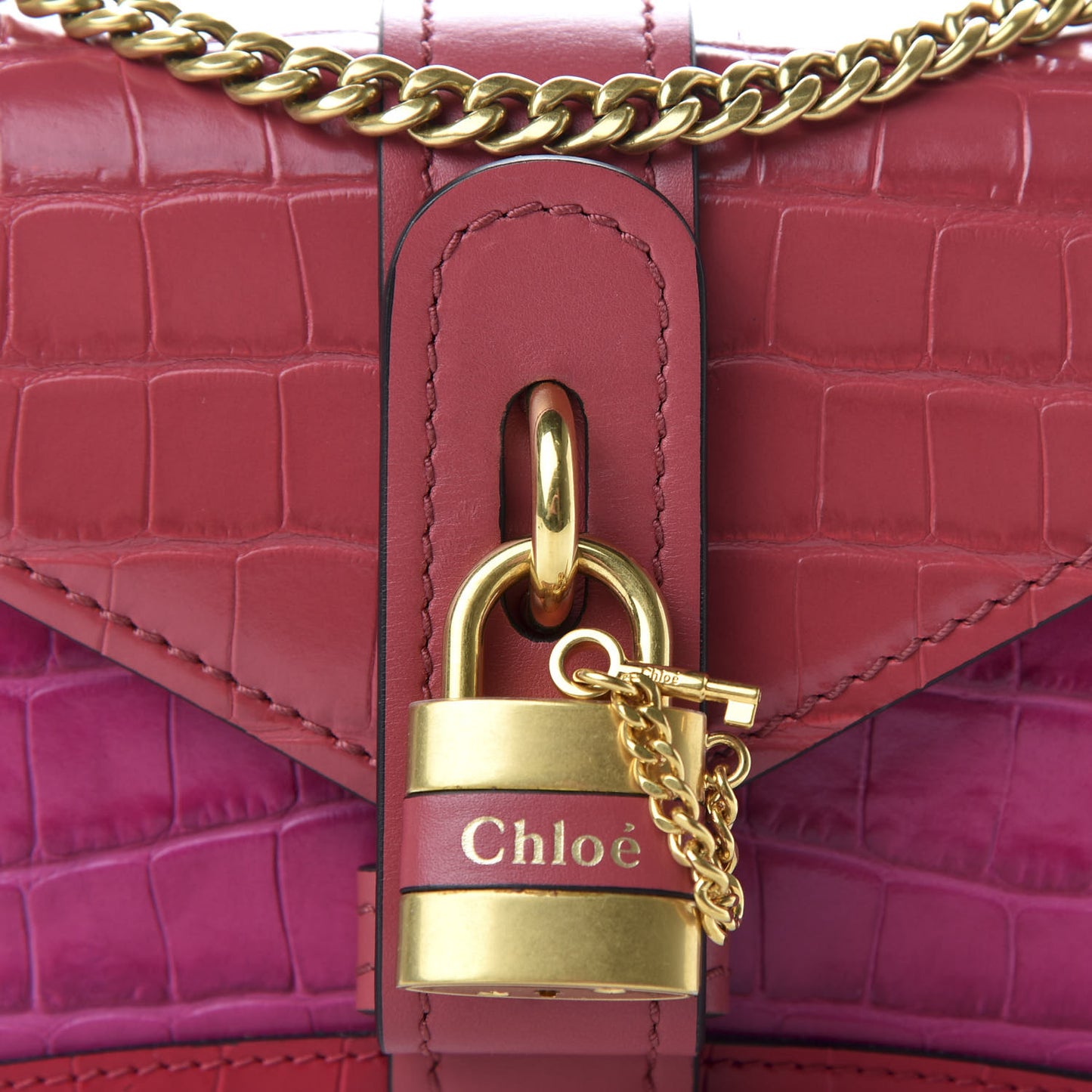 Calfskin Crocodile Embossed Mini Aby Chain Shoulder Bag Graphic Pink