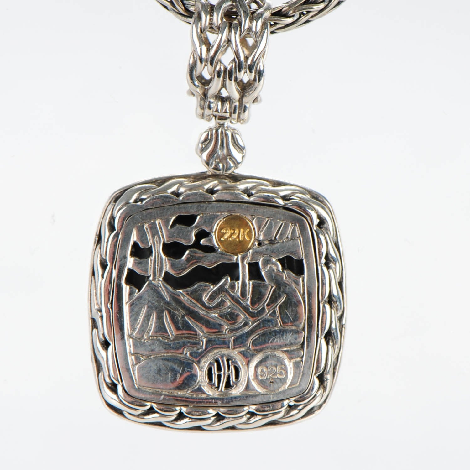 John Hardy Sterling Silver 22k Gold Palu Square Pendant Necklace 5 of 5
