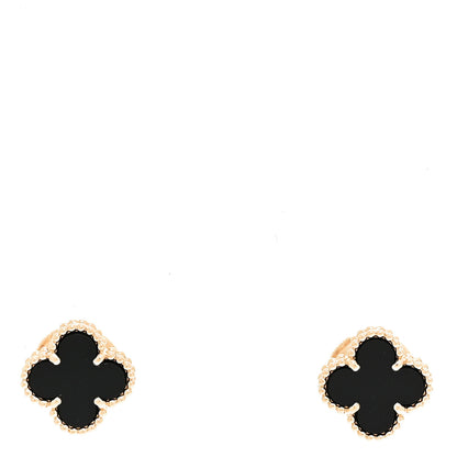 Van Cleef & Arpels 18K Yellow Gold Black Onyx Sweet Alhambra Earrings 1 of 6