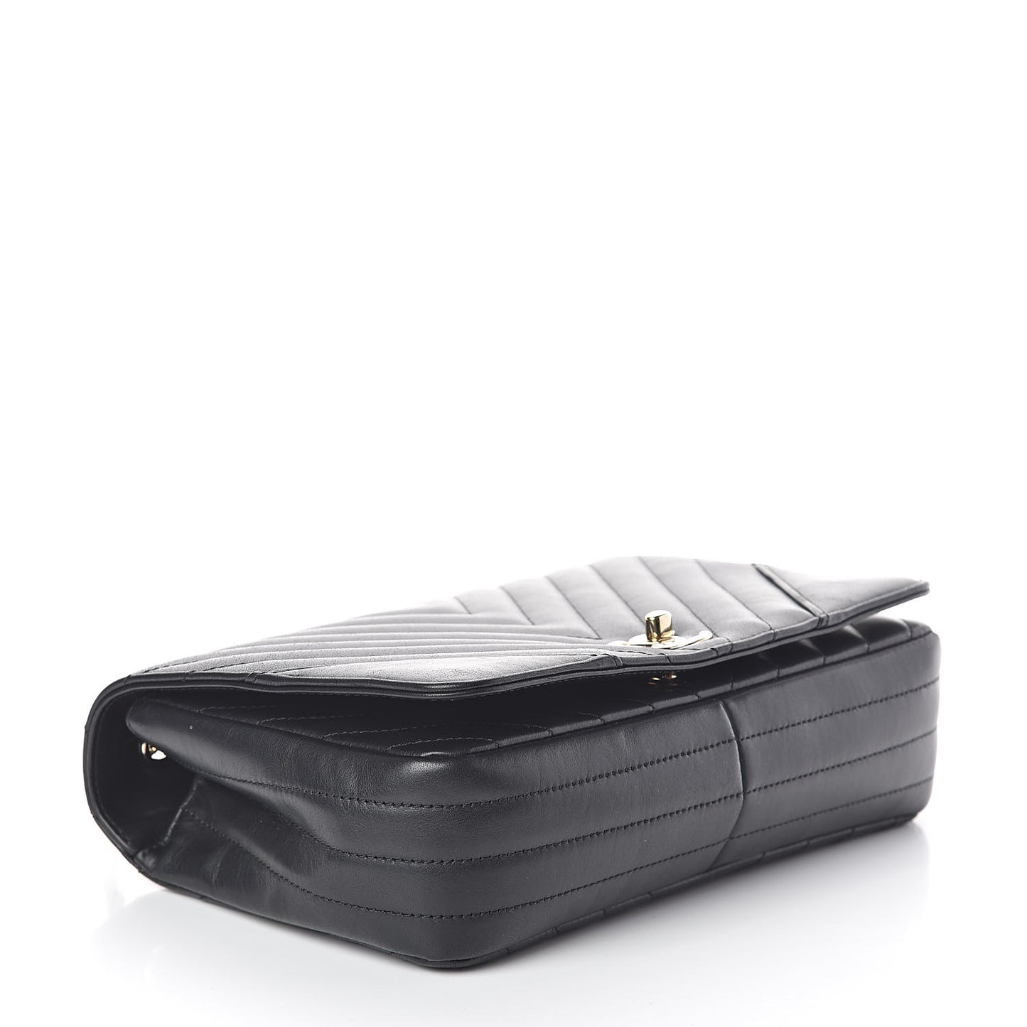 Calfskin Chevron Quilted Statement Flap Black
