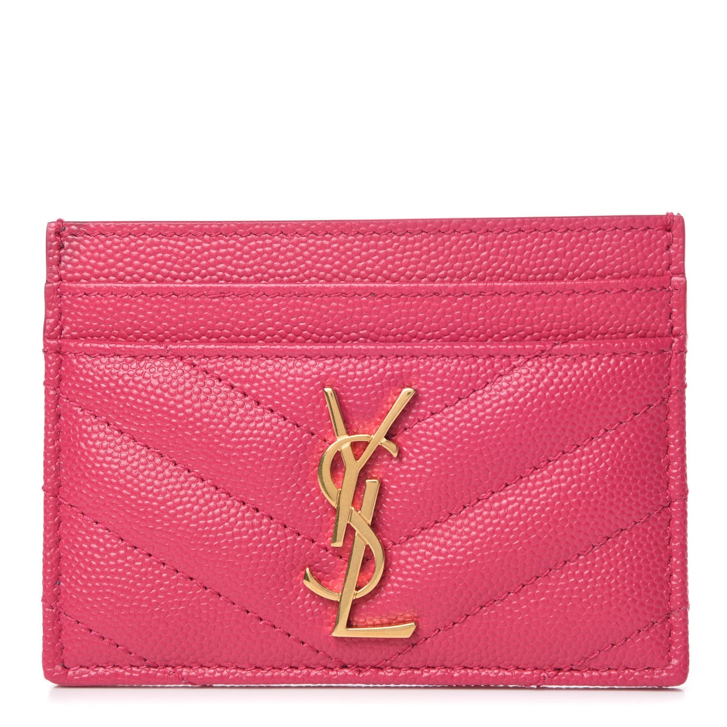 Grain De Poudre Matelasse Chevron Monogram Credit Card Case Fresh Fuxia