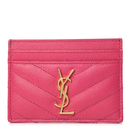 Saint Laurent Grain De Poudre Matelasse Chevron Monogram Credit Card Case Fresh Fuxia 1 of 8