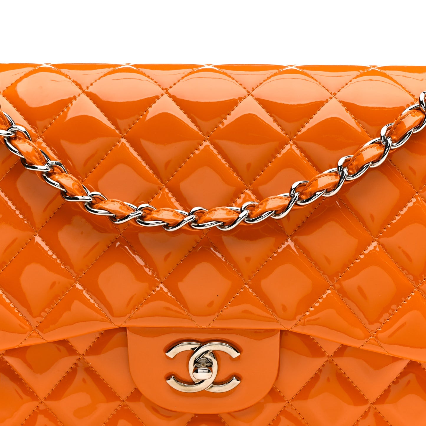 Patent Quilted Jumbo Double Flap Orange