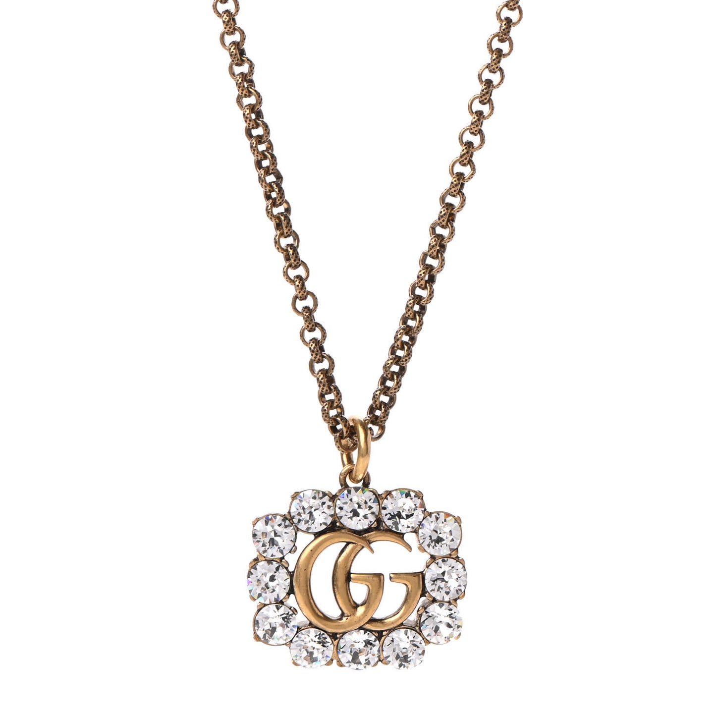 Crystal Embellished Double G Necklace Aged Gold