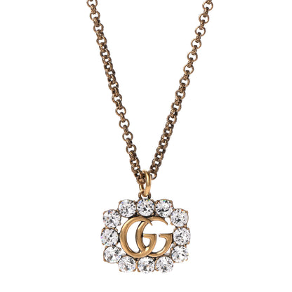 Gucci Crystal Embellished Double G Necklace Aged Gold 1 of 6