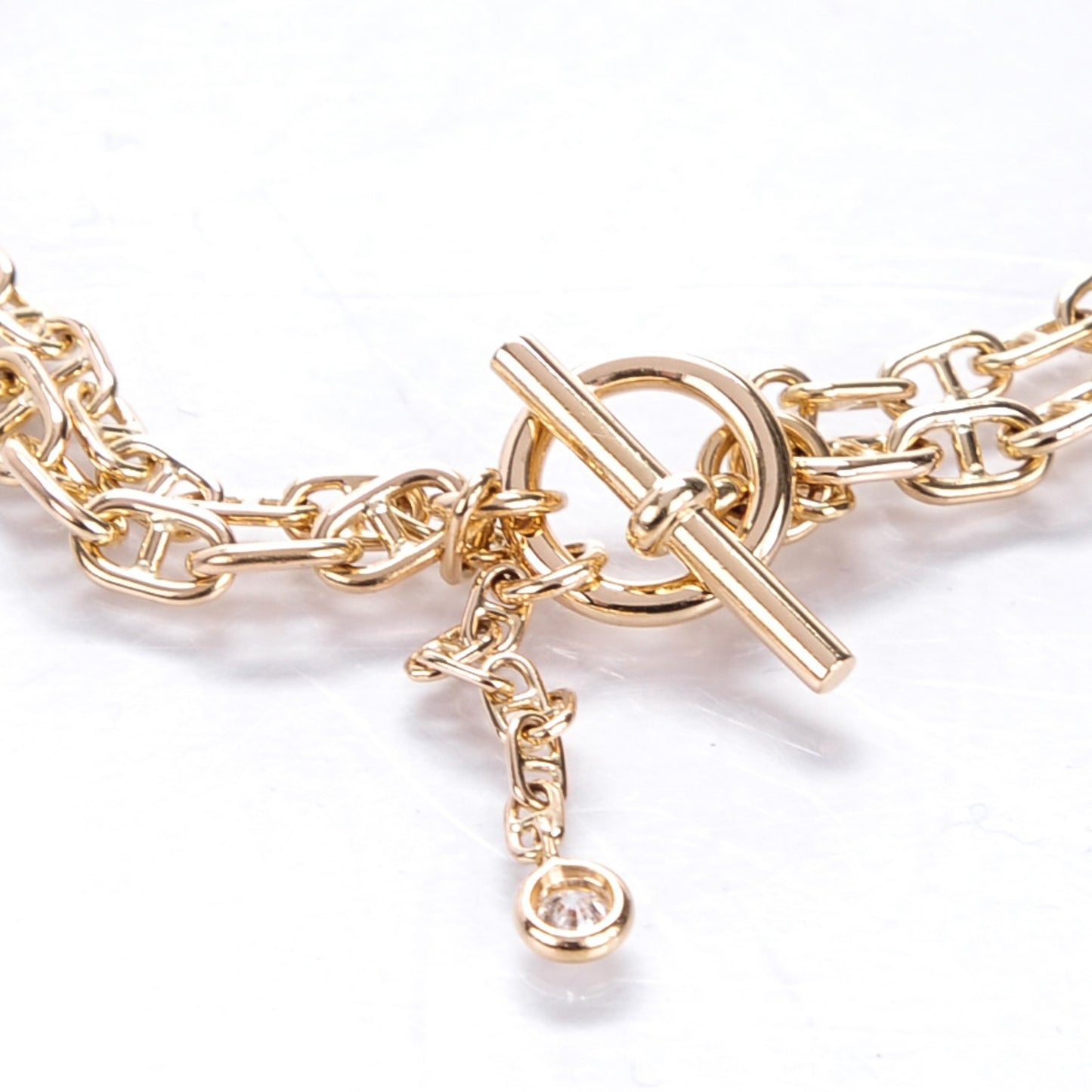 18K Yellow Gold Diamond Chaine d'Ancre Echainee Double Bracelet L