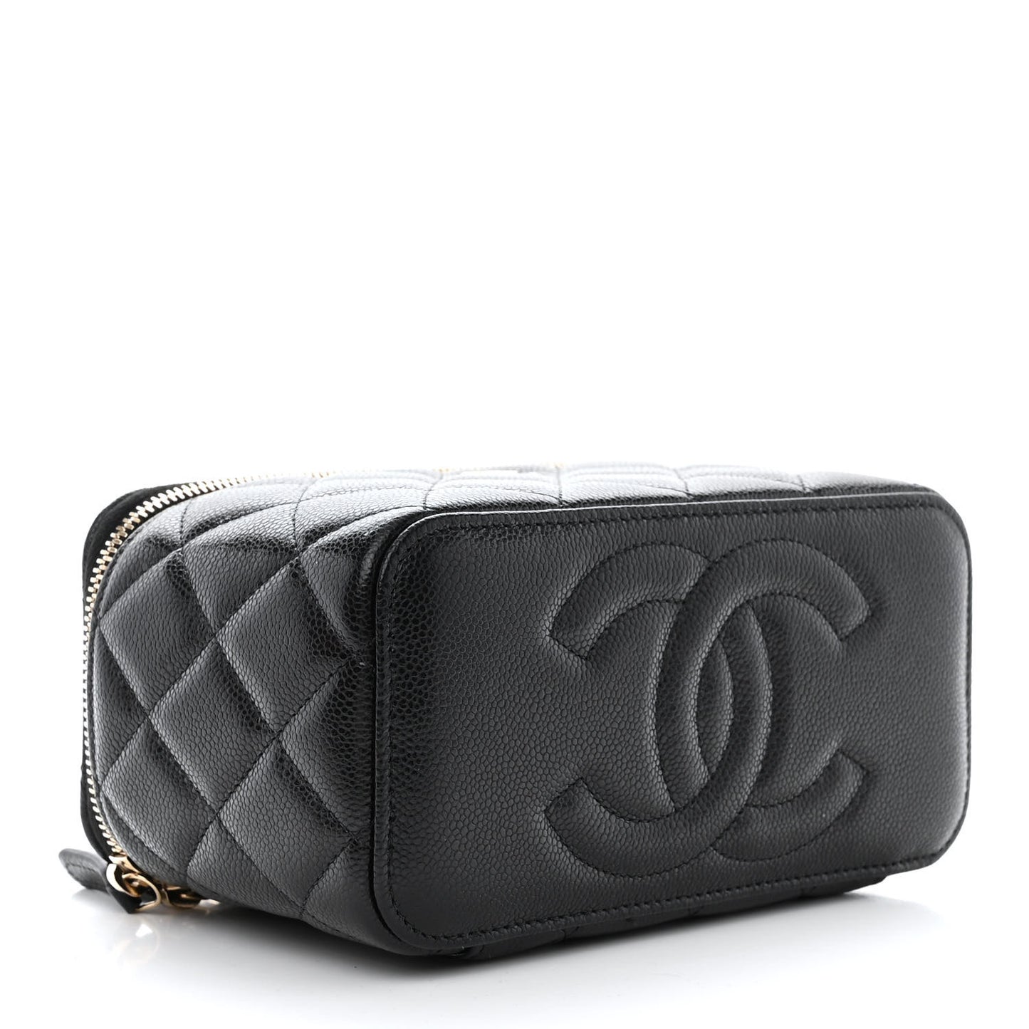 Caviar Quilted Small Vanity Case With Chain Black