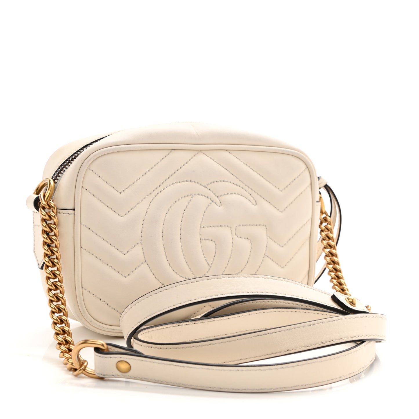 Calfskin Matelasse Mini GG Marmont Chain Shoulder Bag White