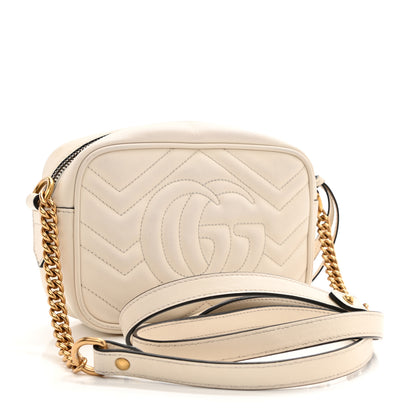 Gucci Calfskin Matelasse Mini GG Marmont Chain Shoulder Bag White 2 of 11