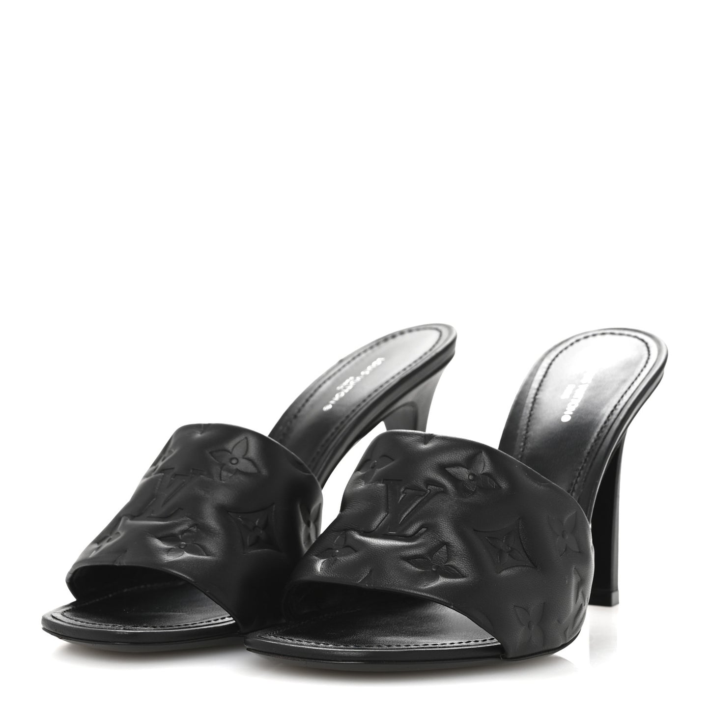 Lambskin Embossed Monogram Revival High Heel Mules 39 Black