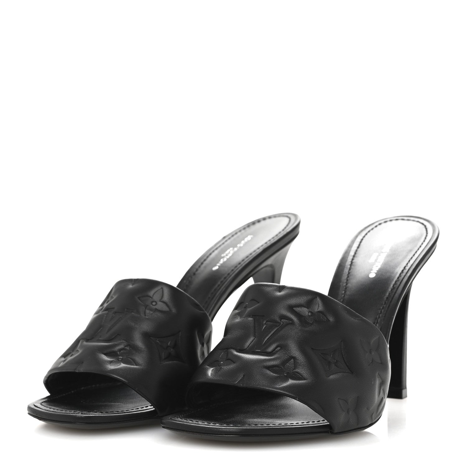 Louis Vuitton Lambskin Embossed Monogram Revival High Heel Mules 39 Black 4 of 9