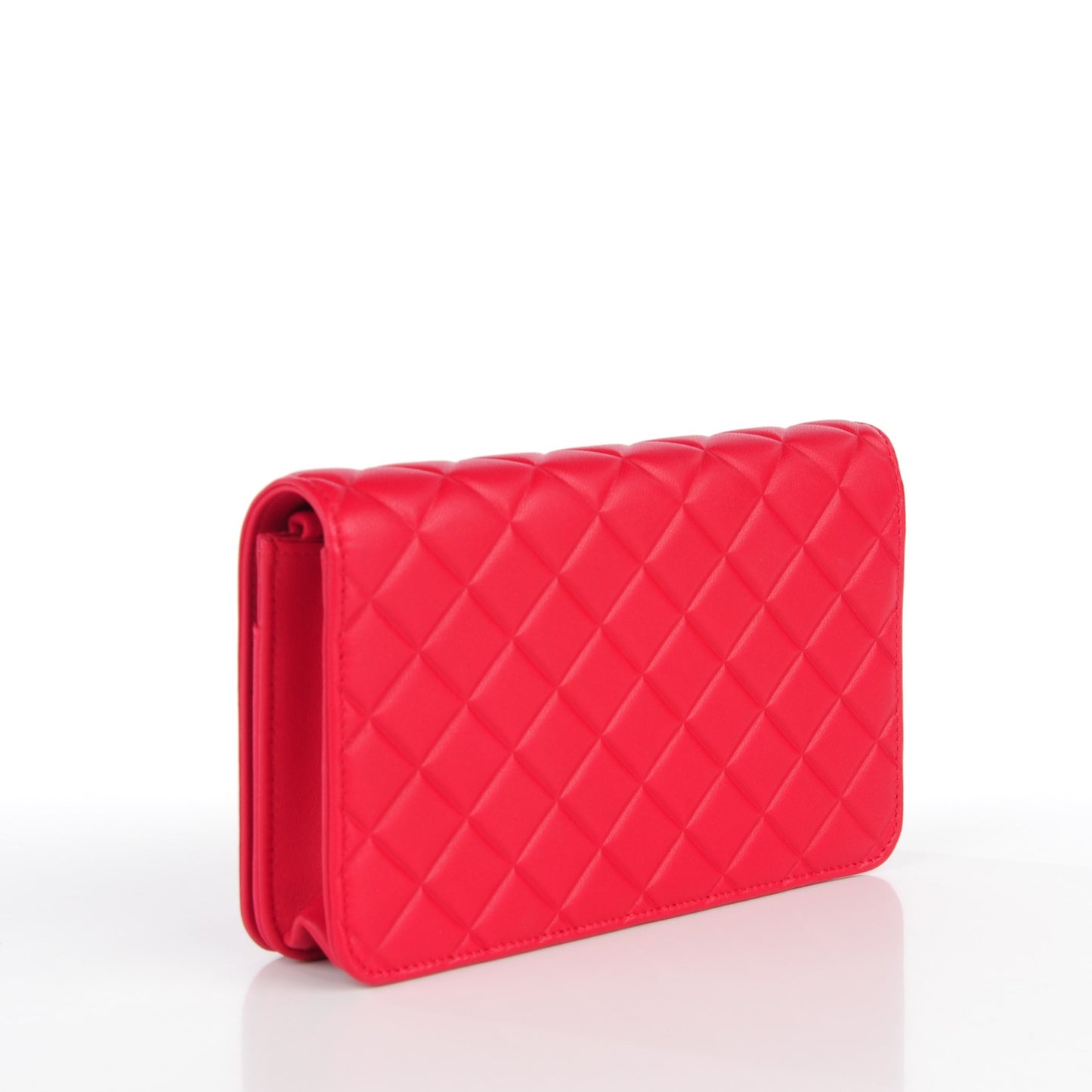 Lambskin Quilted Diamond CC Wallet On Chain WOC Red
