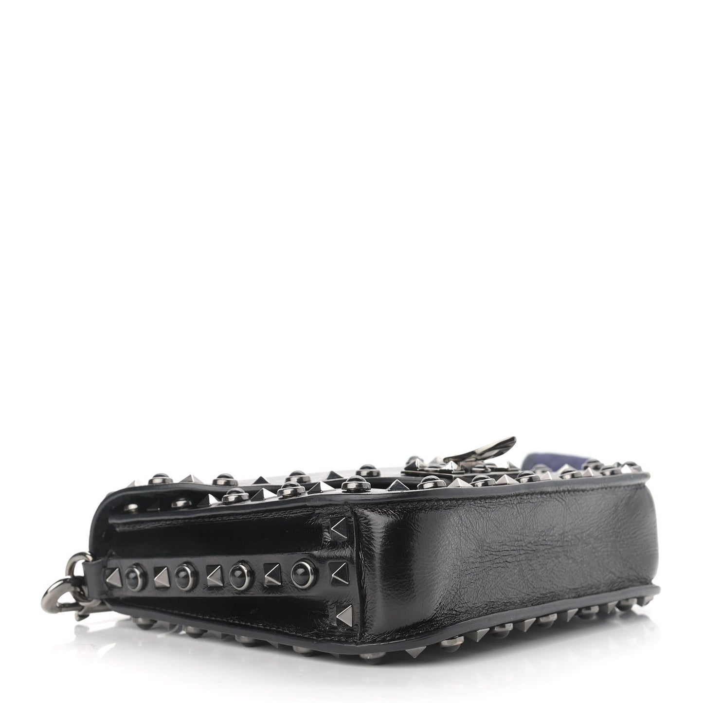 Craquele Calfskin Guitar Strap Rockstud Rolling Shoulder Flap Messenger Bag Black