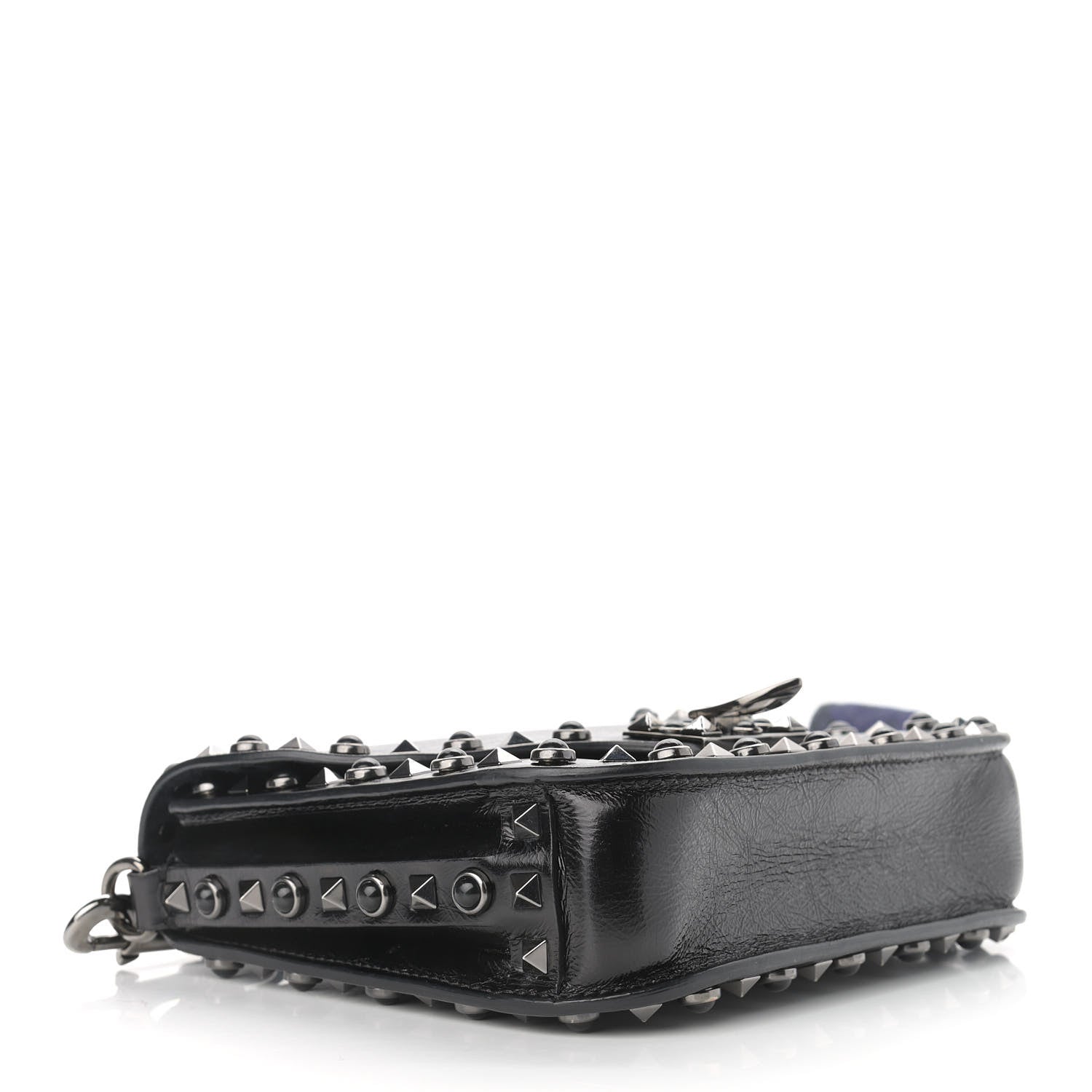 Valentino Garavani Craquele Calfskin Guitar Strap Rockstud Rolling Shoulder Flap Messenger Bag Black 3 of 11