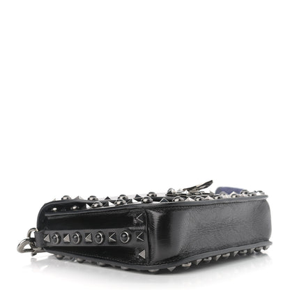 Valentino Garavani Craquele Calfskin Guitar Strap Rockstud Rolling Shoulder Flap Messenger Bag Black 3 of 11