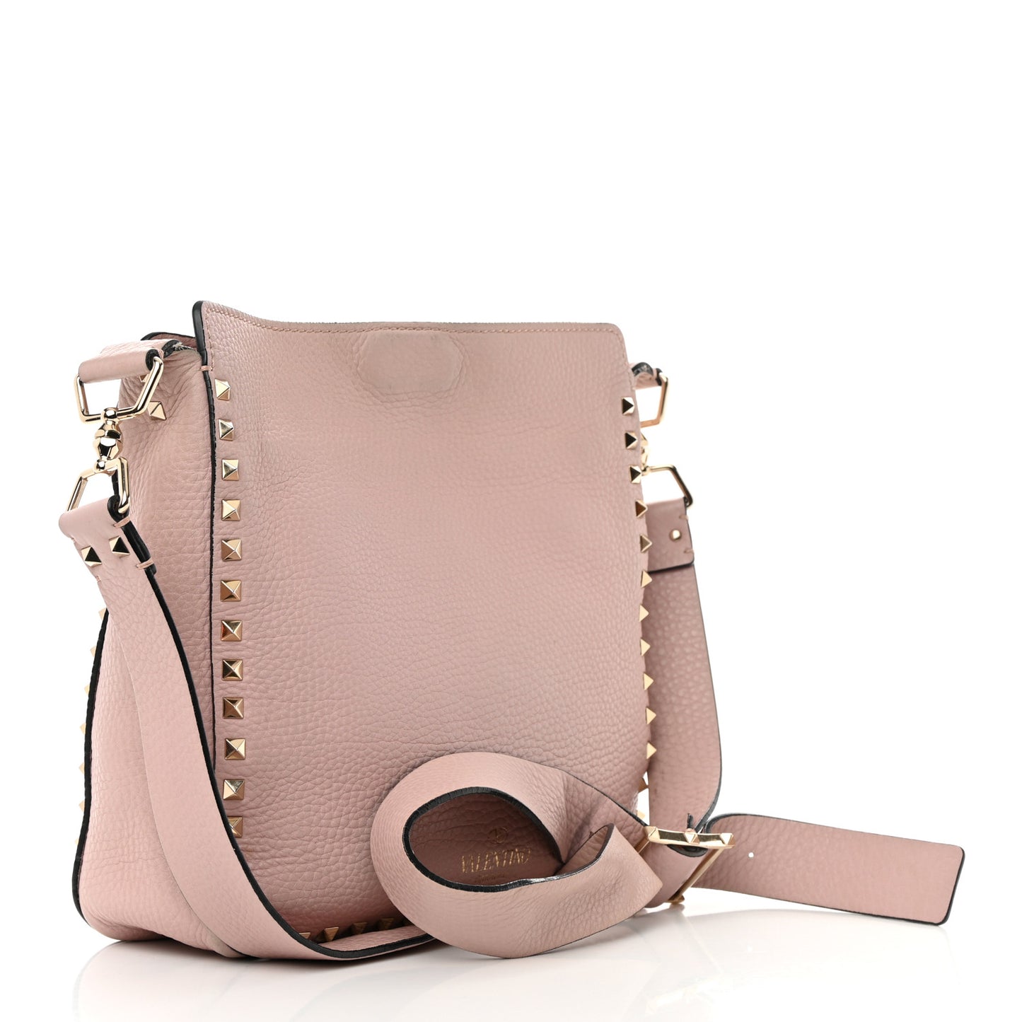 Pebbled Calfskin Small Rockstud Flip-Lock Messenger Bag Water Rose