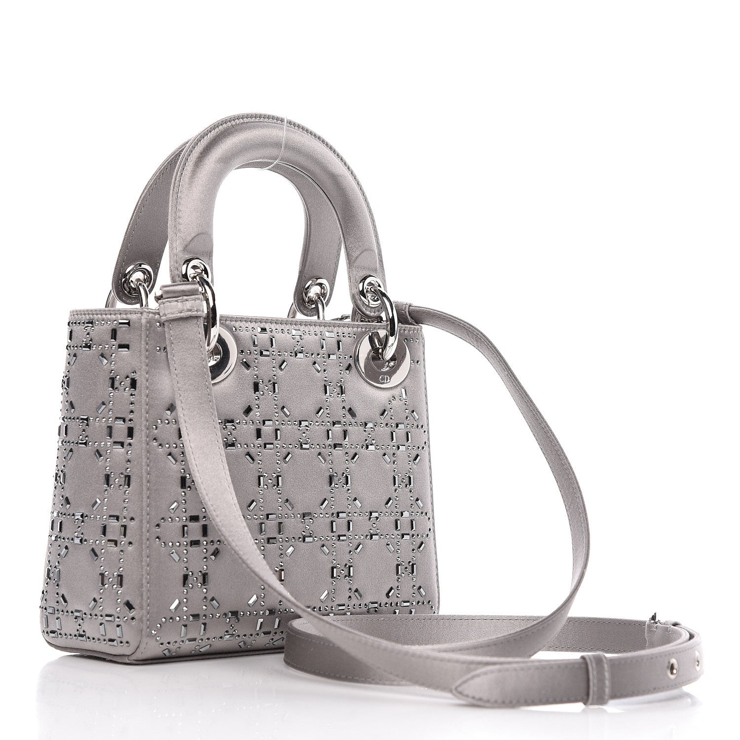 Christian Dior Satin Crystal Cannage Mini Lady Dior Gray 3 of 9