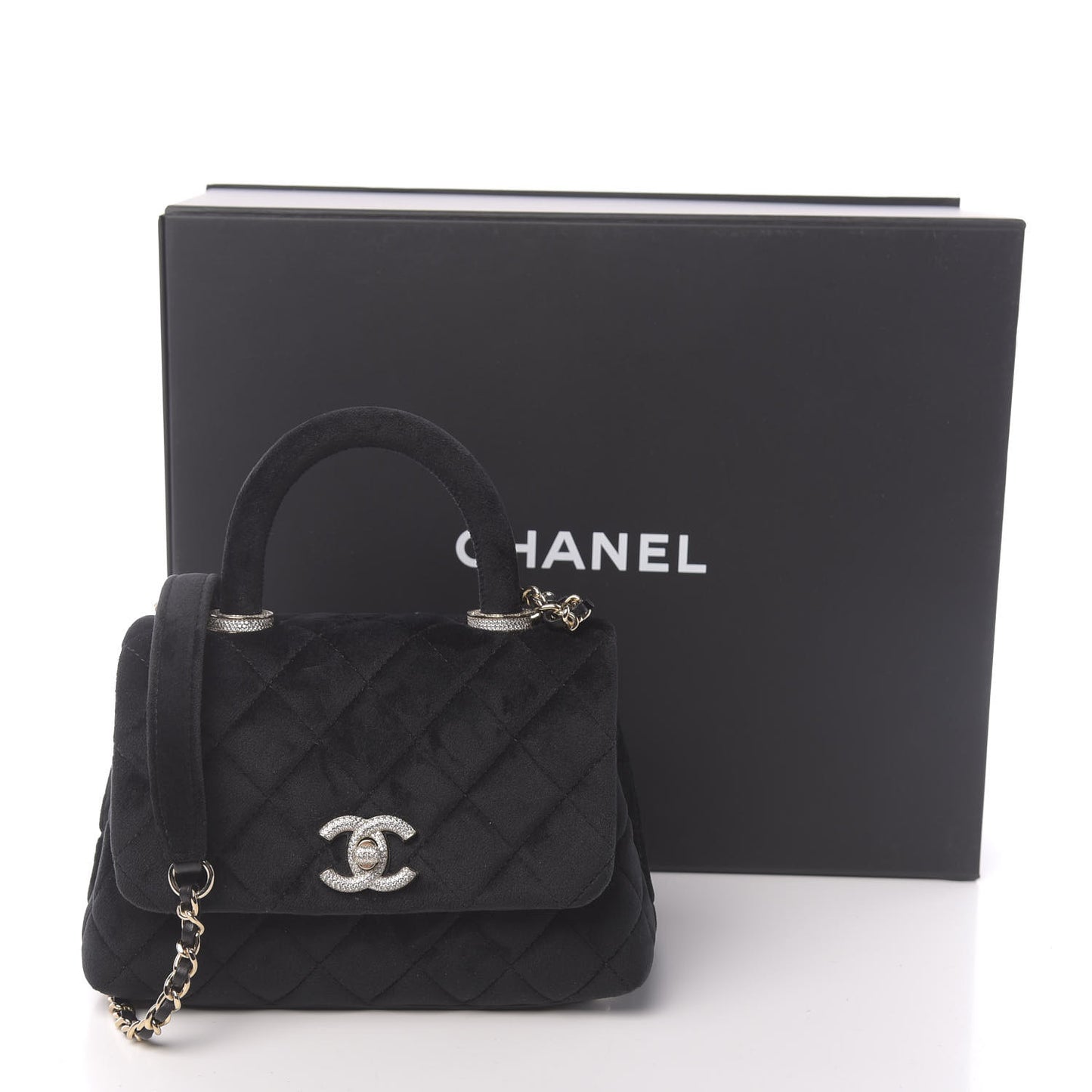 Velvet Crystal Quilted Extra Mini Coco Handle Flap Black