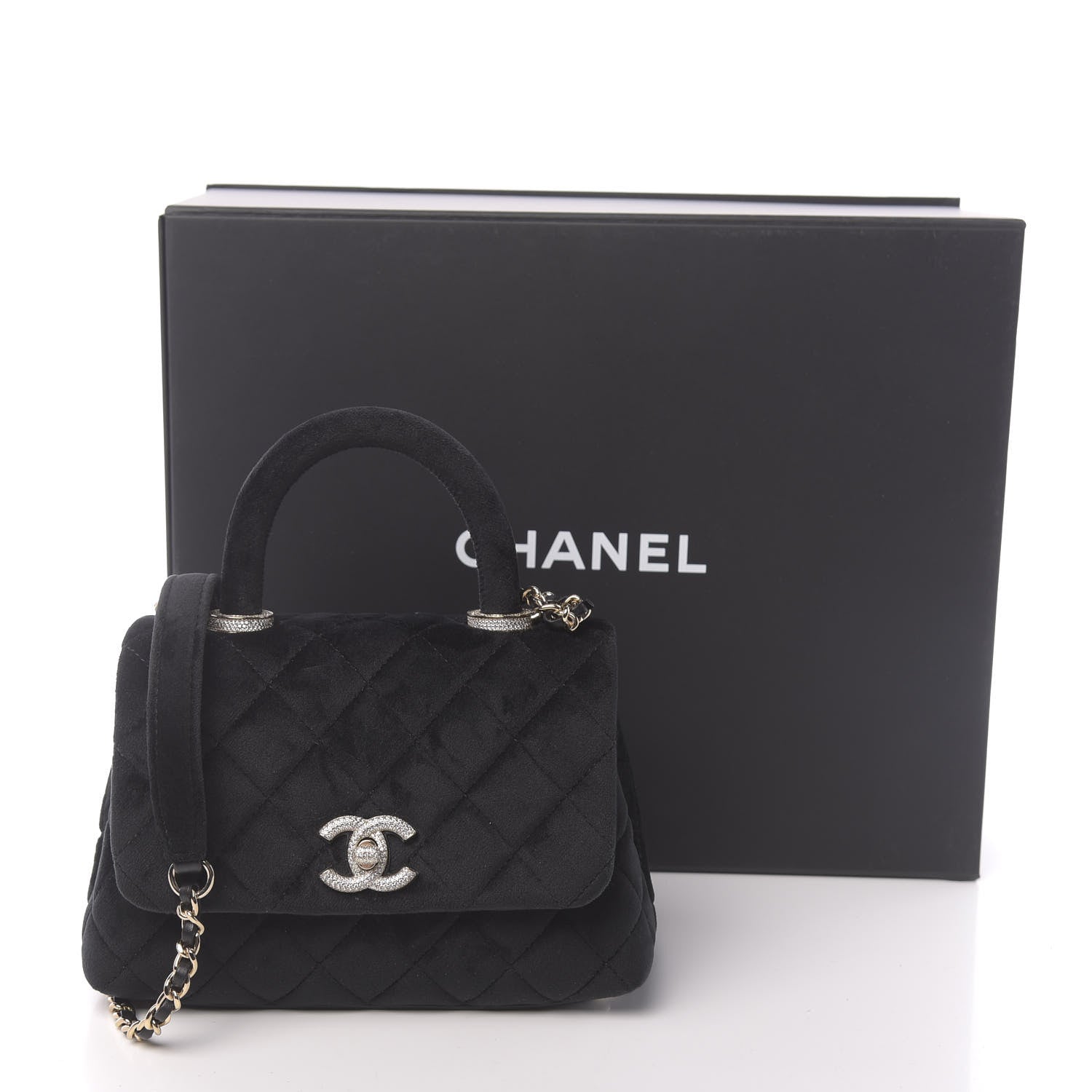 Chanel Velvet Crystal Quilted Extra Mini Coco Handle Flap Black 11 of 11