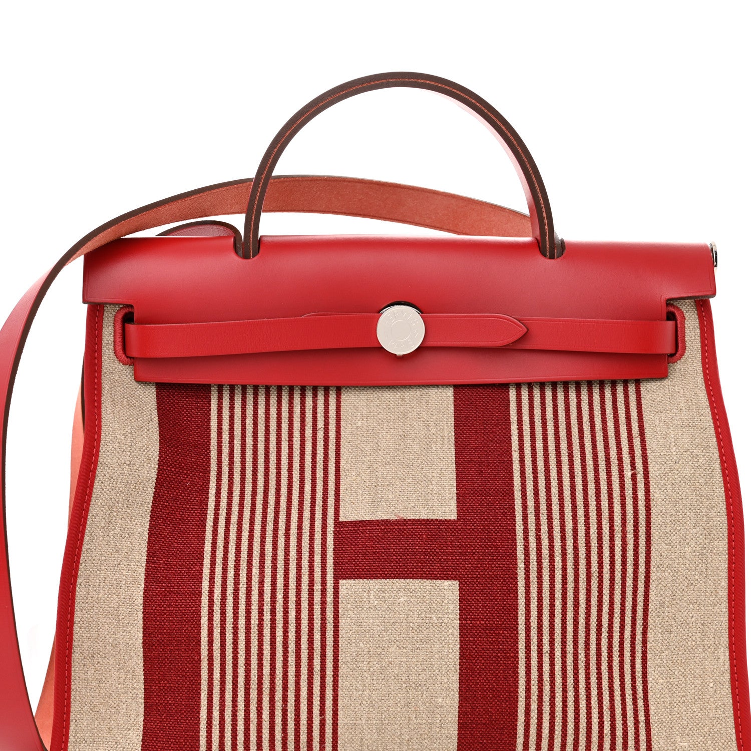 Hermes Vache Hunter Toile H Vibration Herbag Zip 31 PM Bordeaux Ficelle Rouge Piment 7 of 12