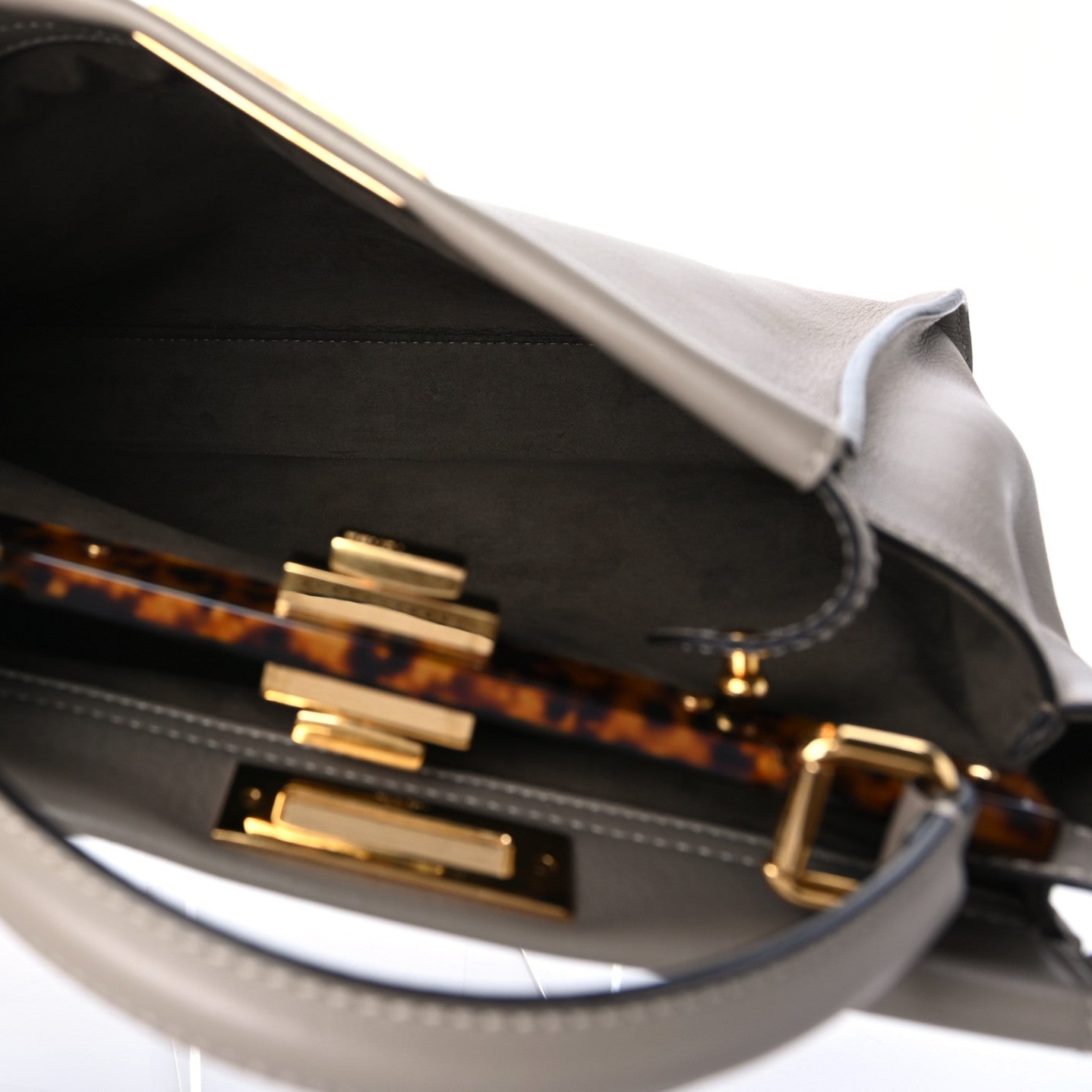 Vitello Seta Plexiglass Tortoise Medium Peekaboo Iconic Satchel Tortora