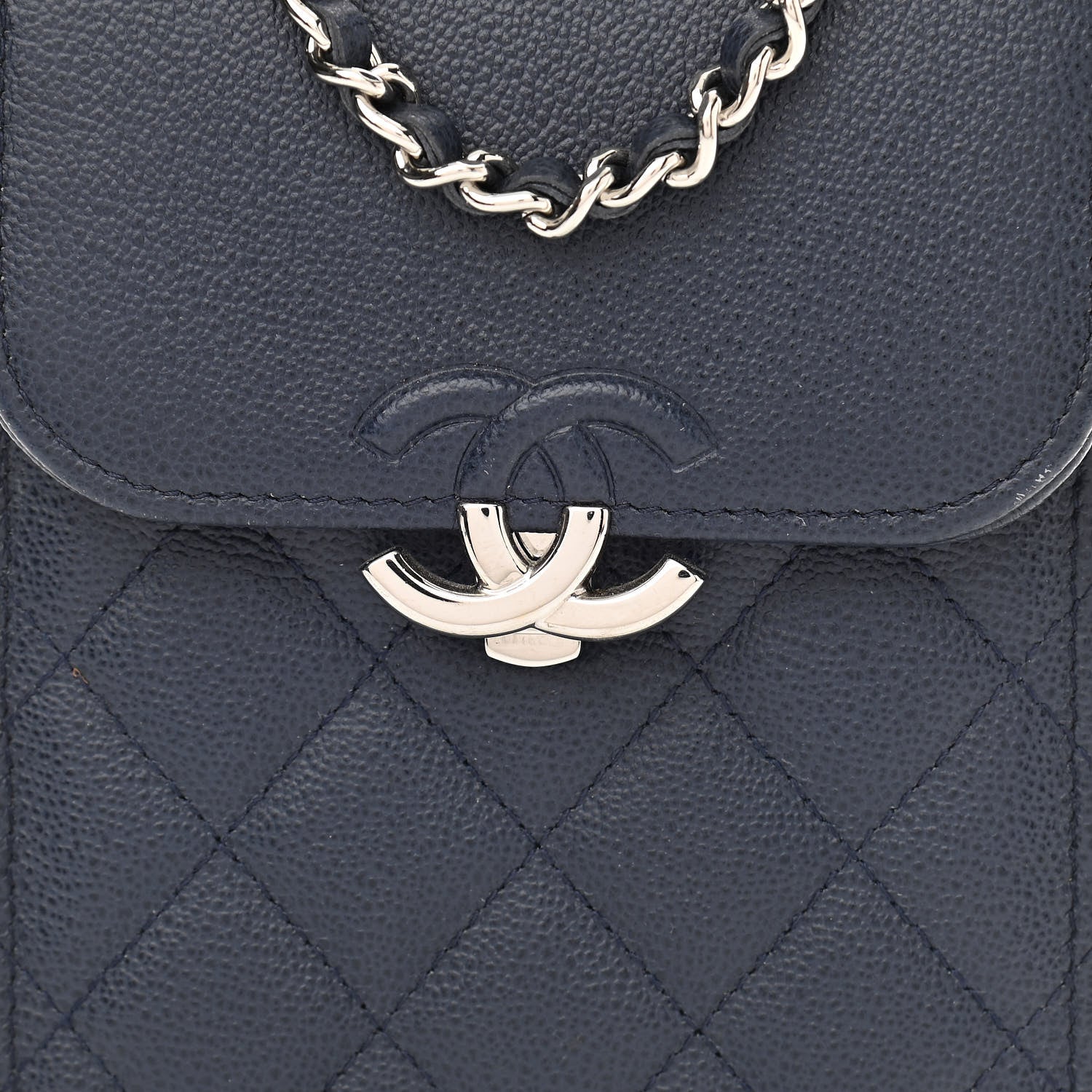 Chanel Grained Calfskin Quilted CC Box Clutch With Chain Navy 9 of 14