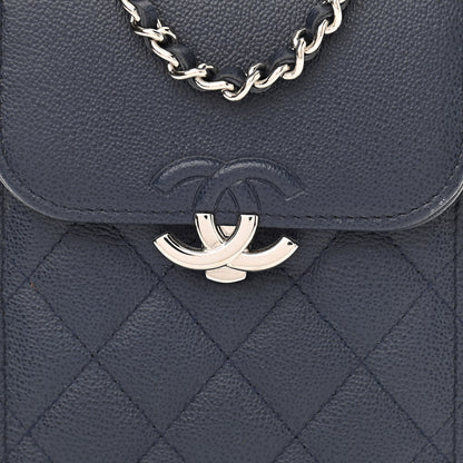 Chanel Grained Calfskin Quilted CC Box Clutch With Chain Navy 9 of 14