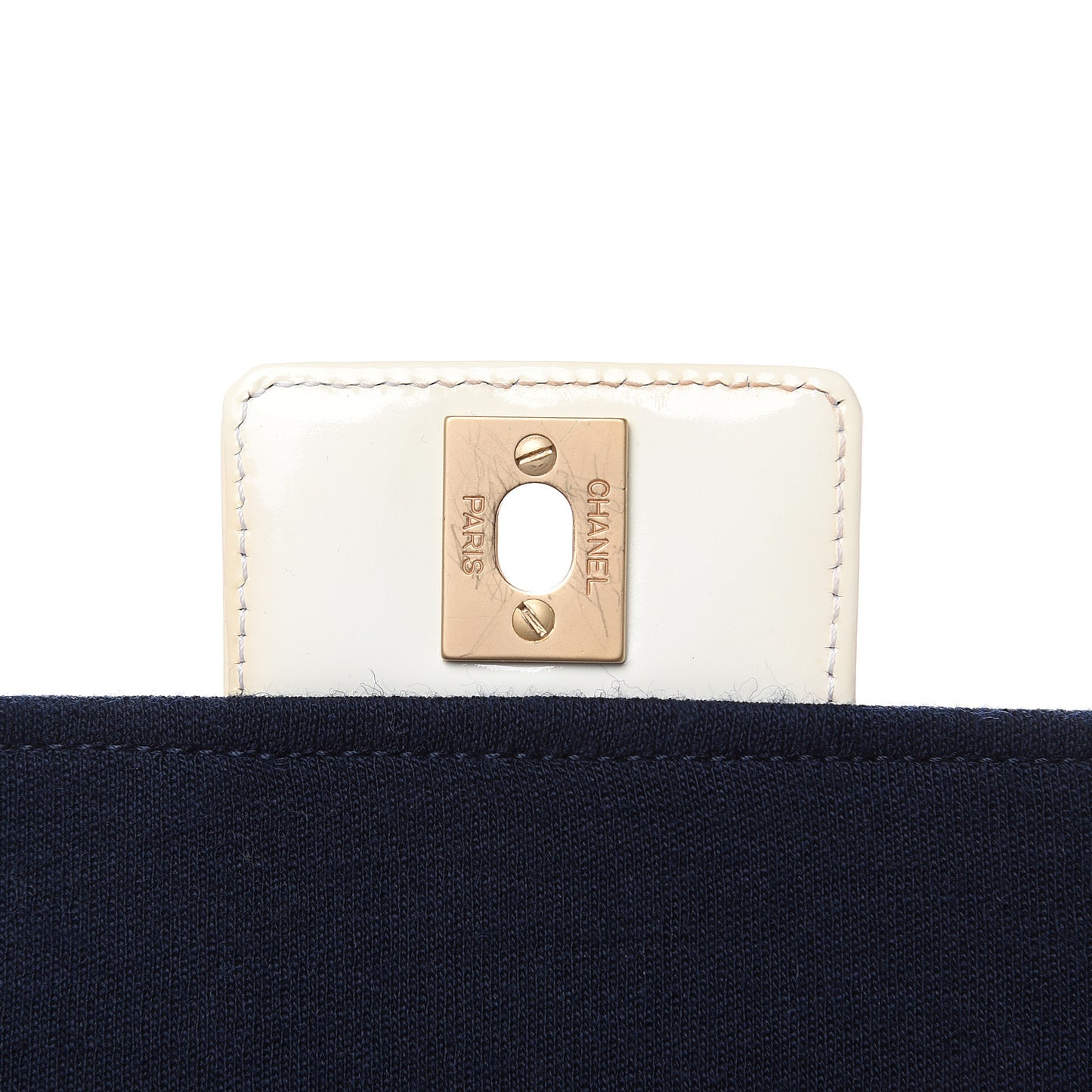 Patent Jersey Quilted Single Flap Navy