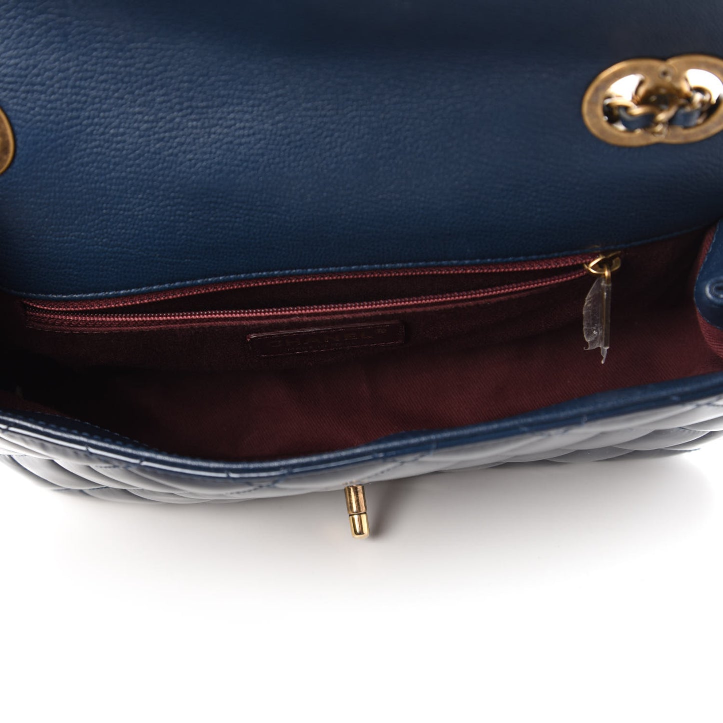 Patent Goatskin Quilted Medium CC Eyelet Flap Blue