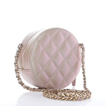 Chanel Iridescent Caviar Quilted Round Clutch With Chain Beige 3 of 8