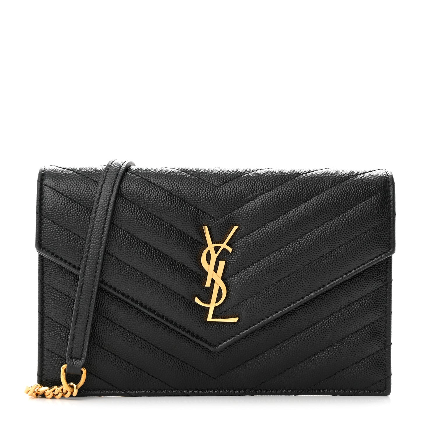 Grain De Poudre Matelasse Chevron Monogram Envelope Chain Wallet Black