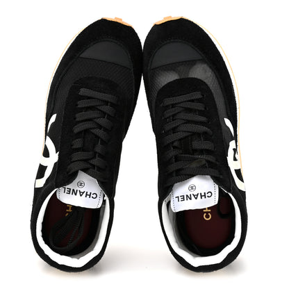 Chanel Mesh Suede Calfskin Womens Logo Sneakers 38.5 Black White 2 of 10