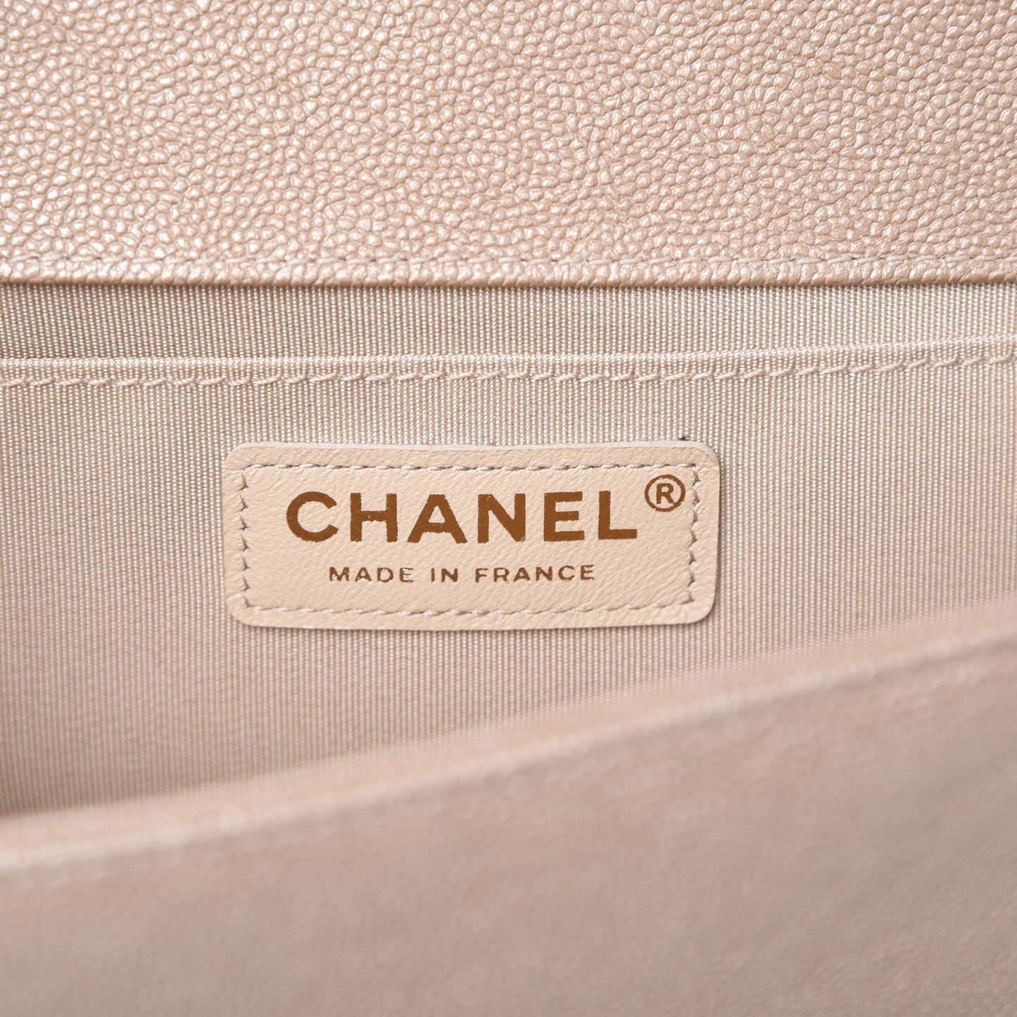 Metallic Caviar Chevron Quilted Medium Boy Flap Light Beige