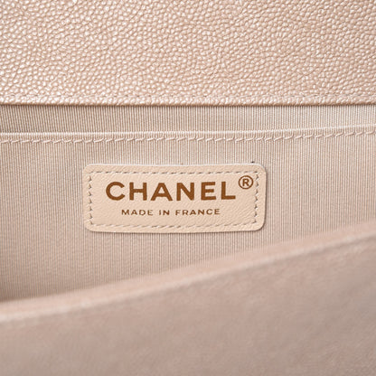 Chanel Metallic Caviar Chevron Quilted Medium Boy Flap Light Beige 6 of 8