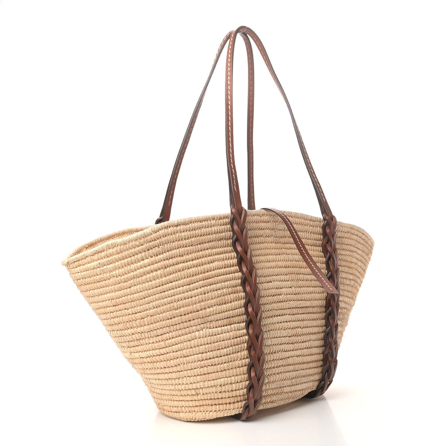 Paglia Vitello Woven Braided Basket Tote Naturale Cognac