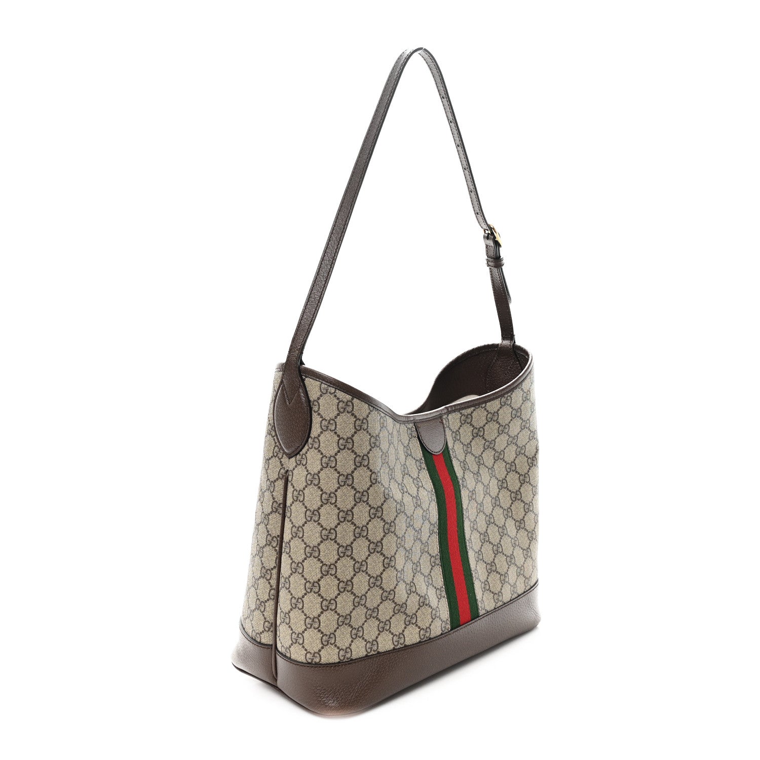 Gucci GG Supreme Monogram Textured Dollar Calfskin Web Large Ophidia Bucket Shoulder Bag Beige Ebony New Acero 2 of 10
