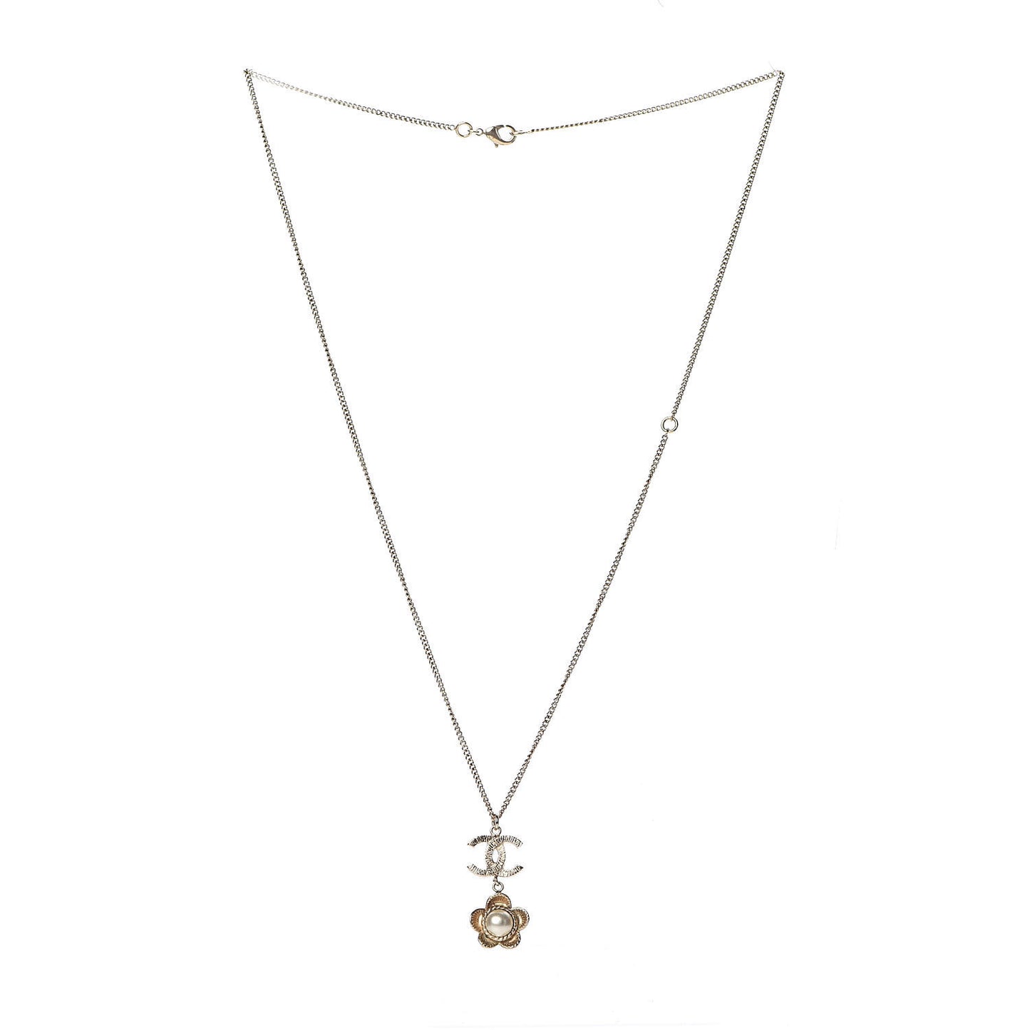 Pearl CC Camellia Pendant Necklace Gold
