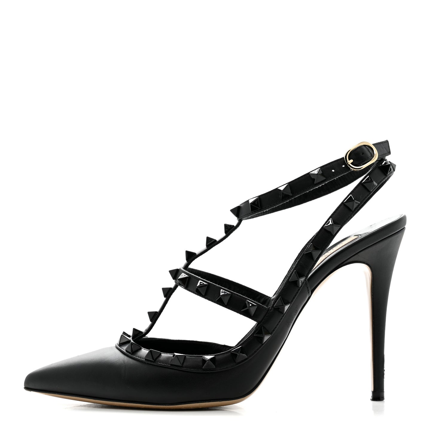 Calfskin Nappa Monochrome Rockstud Ankle Strap 100mm Pumps 40 Black
