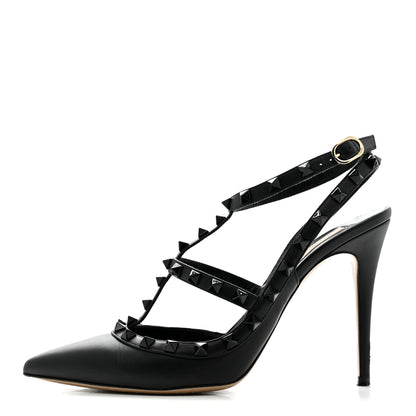 Valentino Garavani Calfskin Nappa Monochrome Rockstud Ankle Strap 100mm Pumps 40 Black 1 of 13