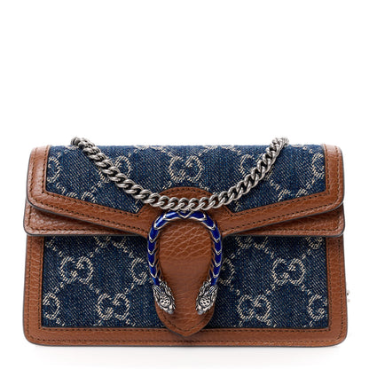 Gucci New Denim GG Monogram Dollar Calfskin Enamel Super Mini Dionysus Shoulder Bag Blue Tea Cuir Epilog Electric Blue 1 of 10