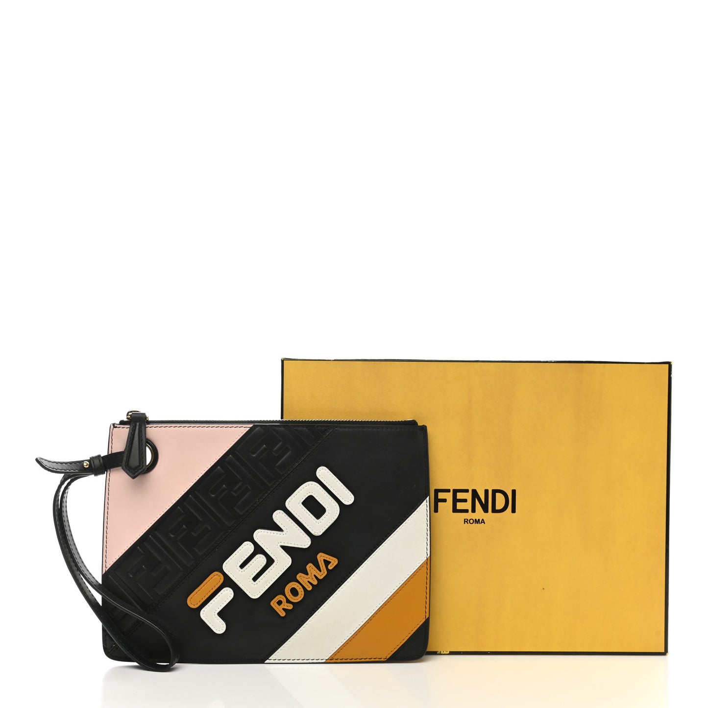 X FILA Vitello Century Mania FF 1974 Embossed Mania Small Flat Clutch Black Confetto Multicolor