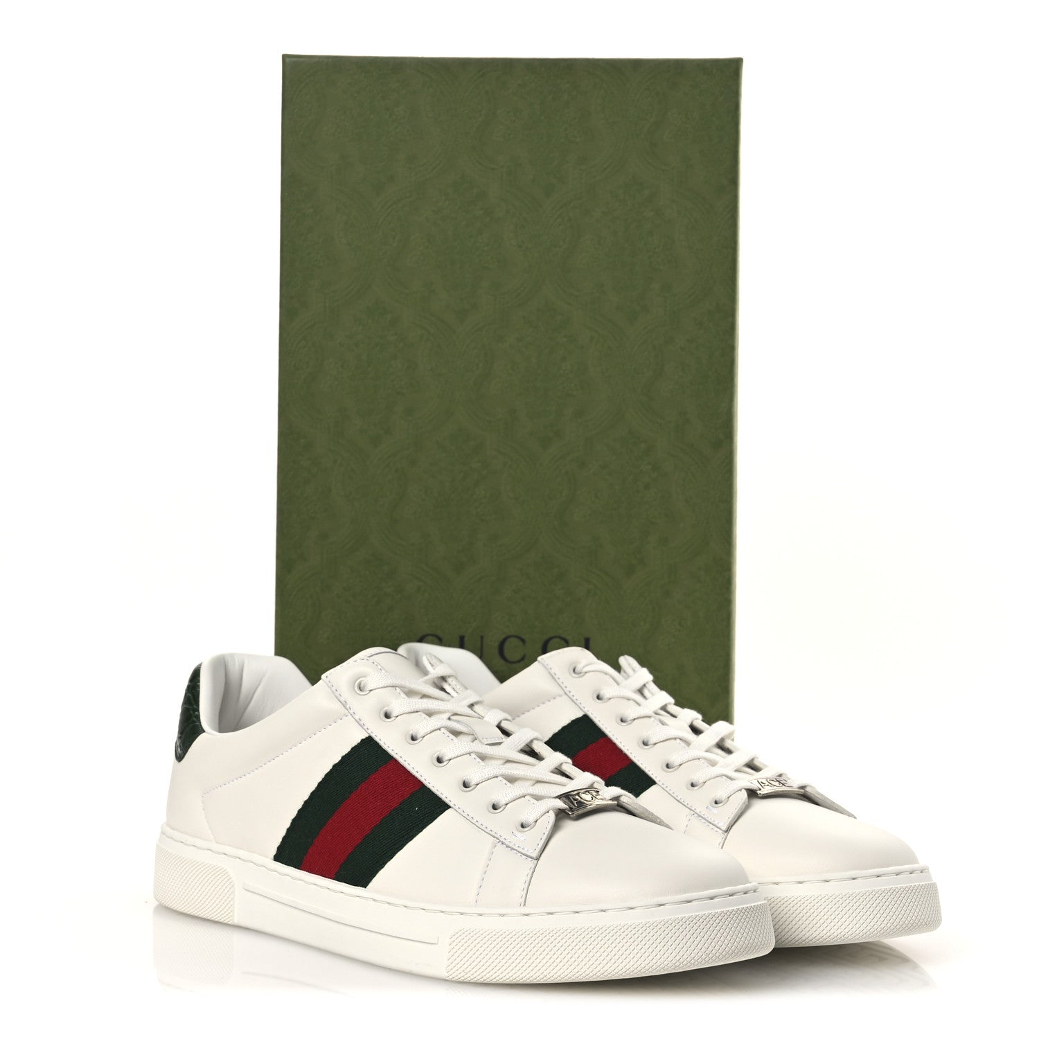 Gucci Ultralight Plume Calfskin Web Mens New Ace Sneakers 9 Green Ace 11 of 11