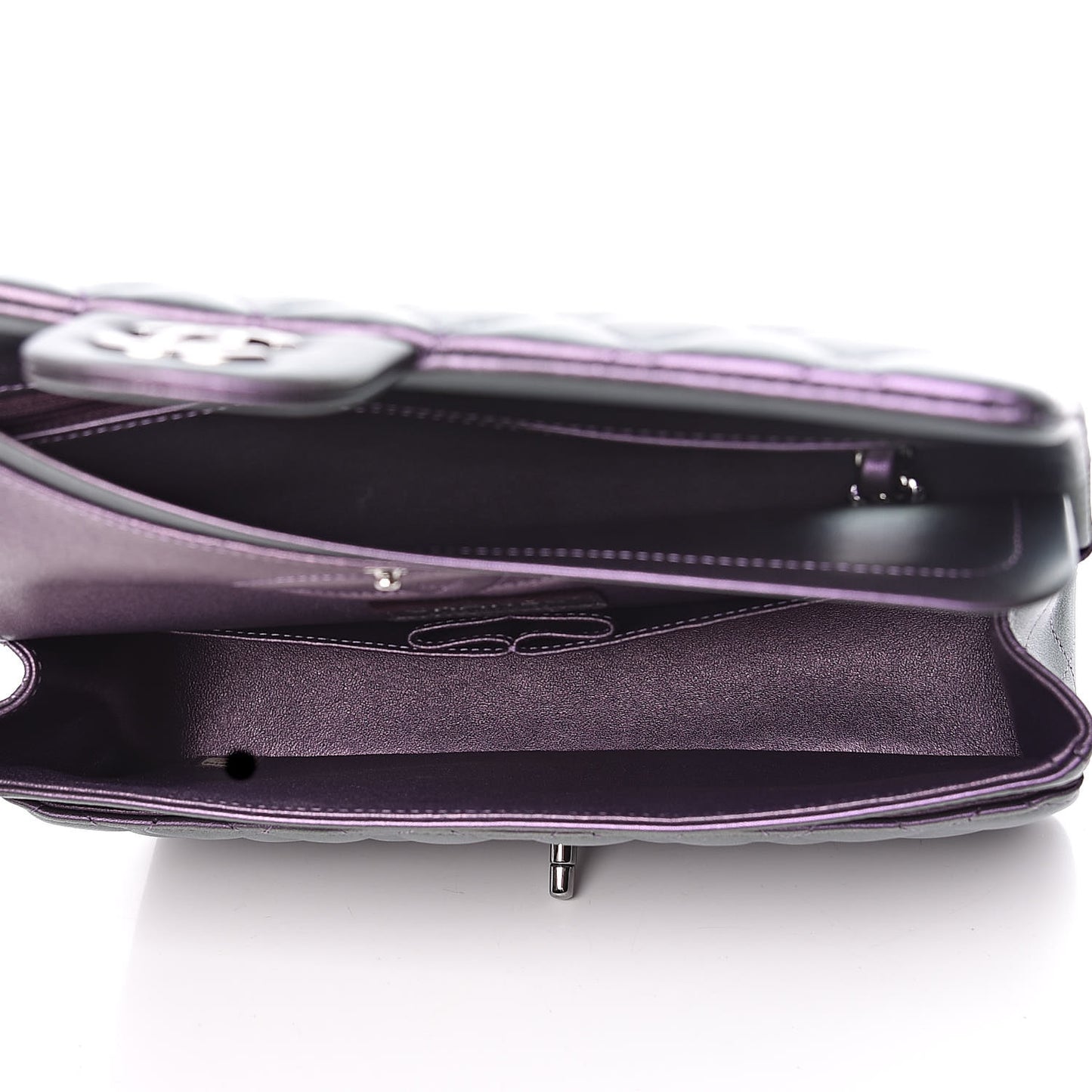 Iridescent Lambskin Quilted Medium Double Flap Dark Purple