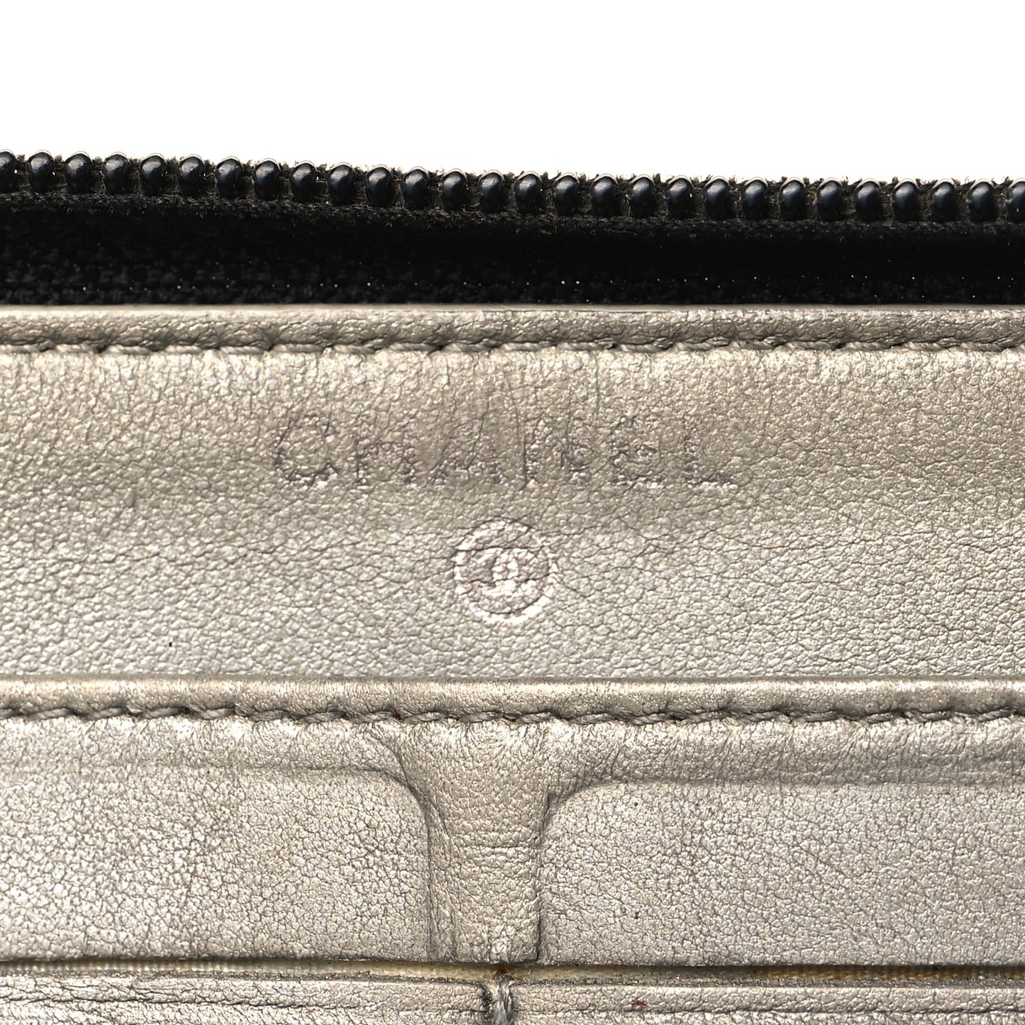 Lambskin Camellia Embossed Large Zip Around Gusset Wallet Black