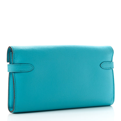 Hermes Chevre Mysore Kelly Longue Wallet Turquoise 3 of 7